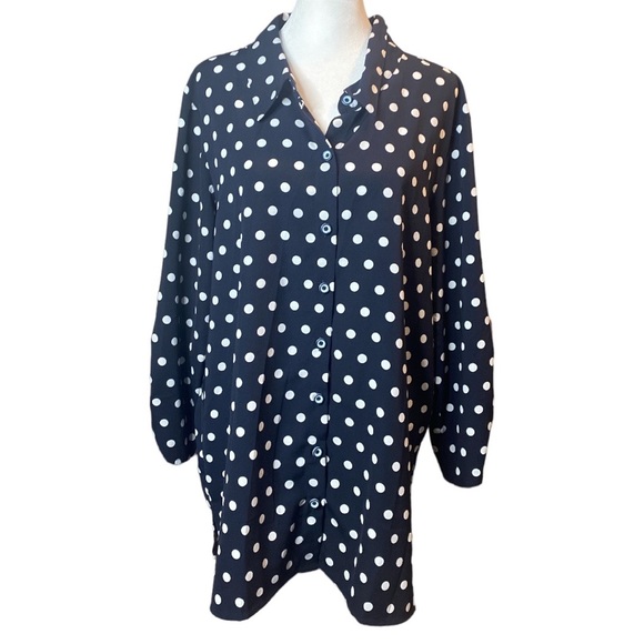 Susan Graver Tops - Susan Graver Navy Blue Polka Dot Blouse Sz XL